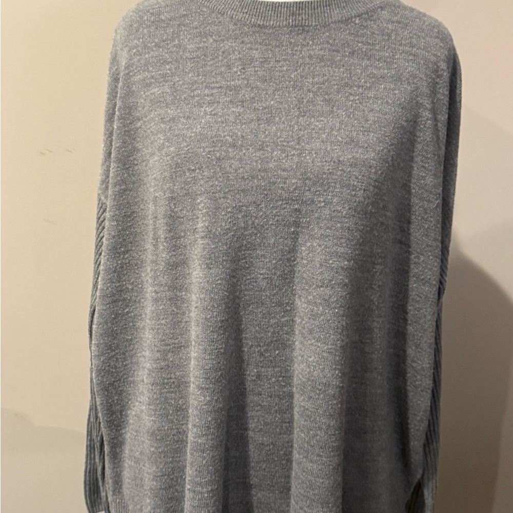 LOFT Heather Gray Knit Sweater with Cable Sleeves